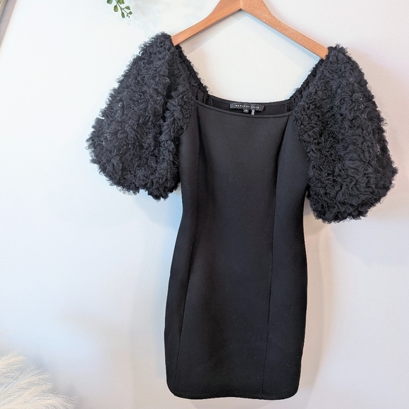Endless Rose Black Puff Sleeve Bodycon Mini Dress - Picture 1 of 8